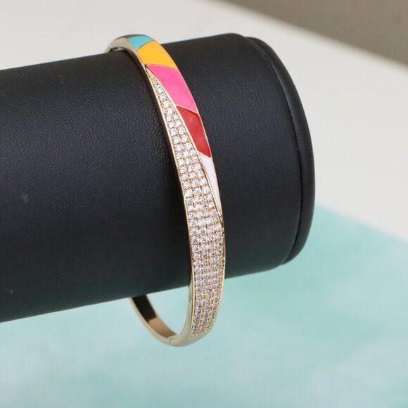 Rose Gold Bangle with Colorful Enamel and Sparkling CZ Stones, XPBL0429 - Picture 5 of 9